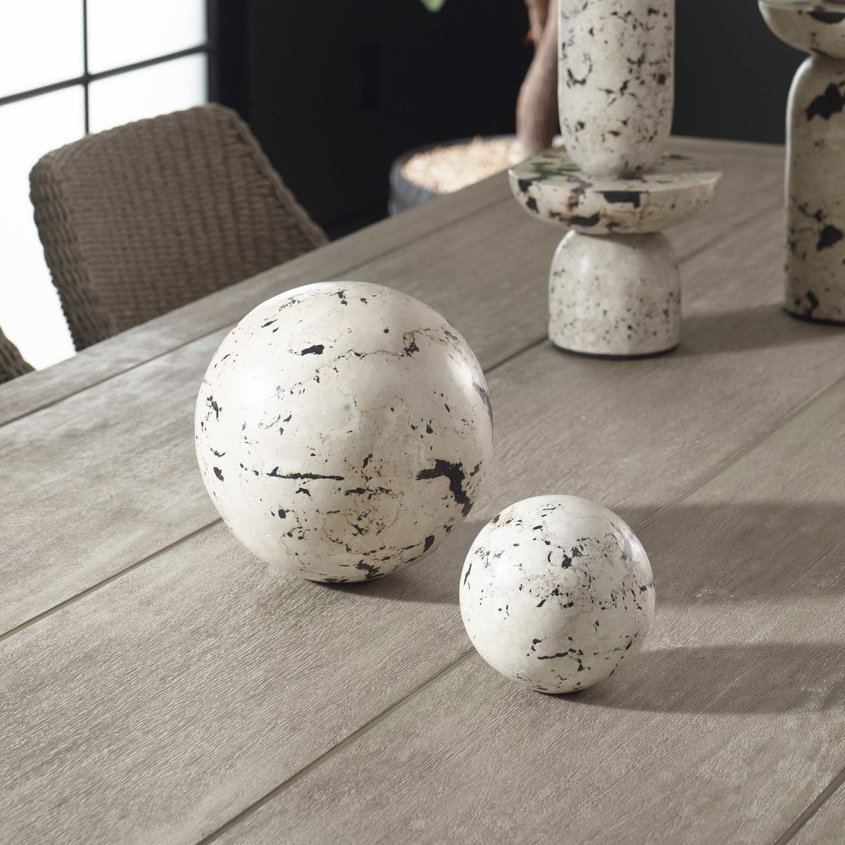 Nouveau Indoor-Outdoor Spheres Set/2, Tabletop Decor by Uttermost, 7.8" width x 7.5" height x 7.8" depth View 2