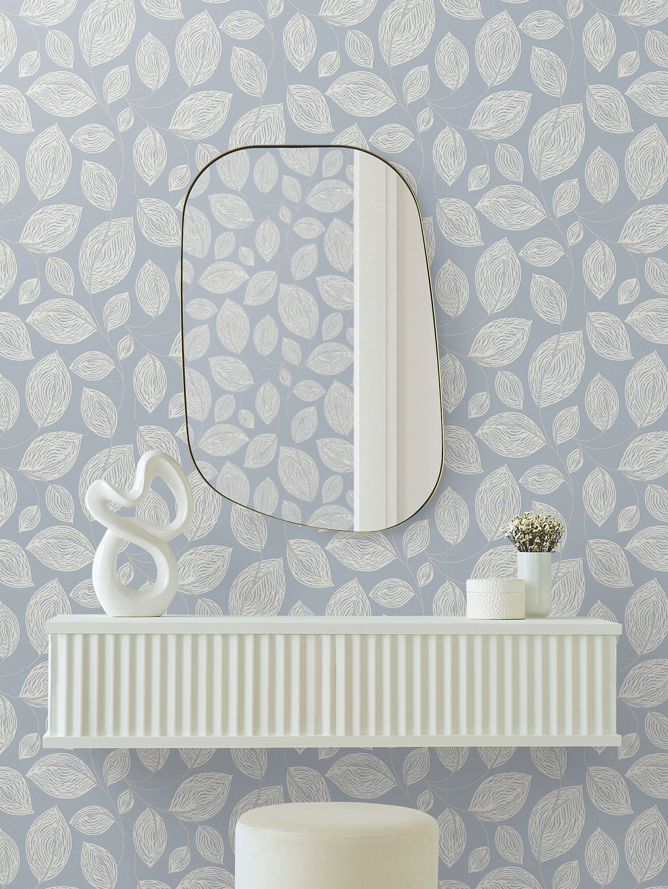 Contoured Leaves Indigo Blue Wallpaper large image 