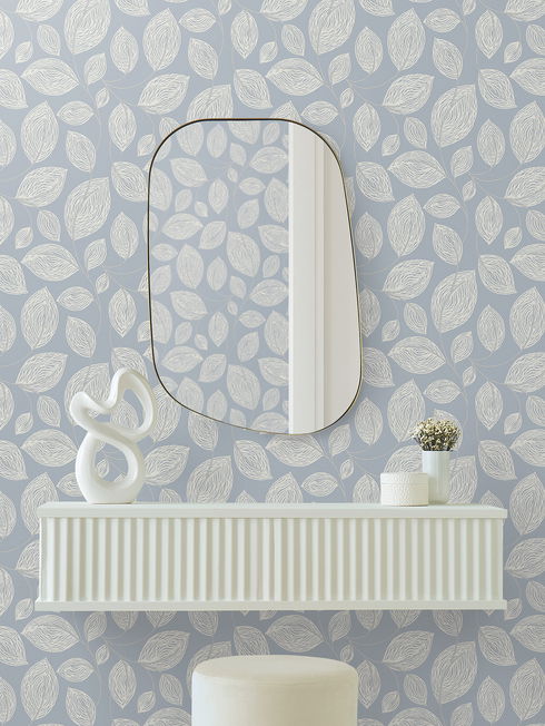 Contoured Leaves Indigo Blue Wallpaper