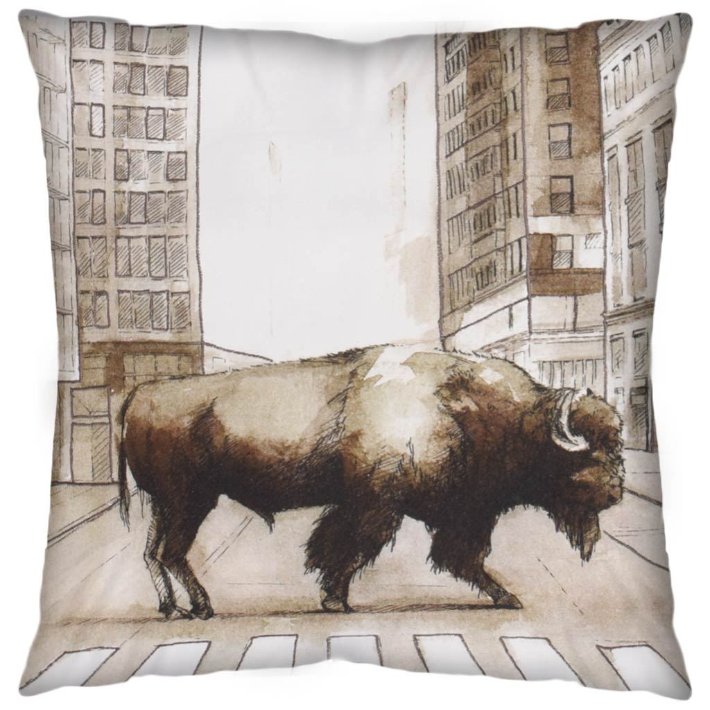 Northstreet II 18 x 18 Brown Bison City Crossing Pillow Cover, Decorative Pillow by Mercana, 18.11" length x 18.11" width x 0.39" height