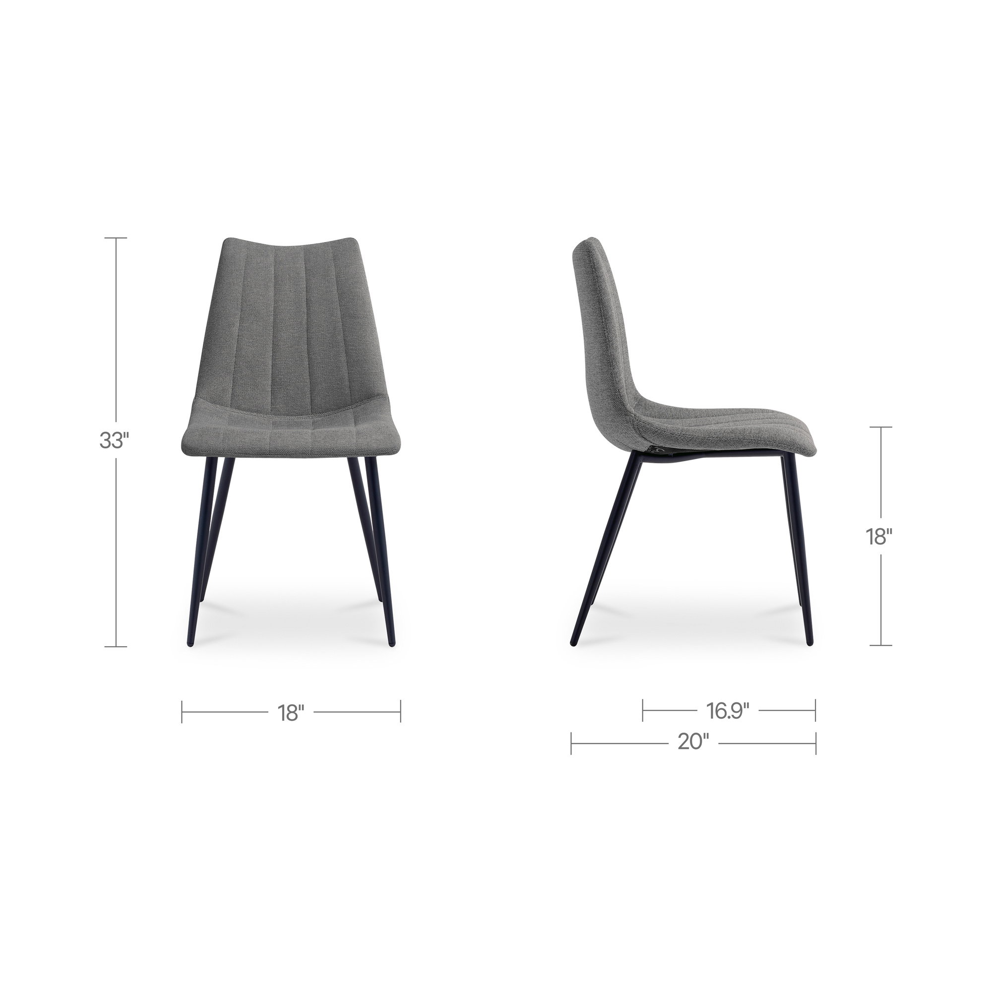 Alibi Dining Chair Dark Grey-set Of Two, by Moe's Home, 18" width x 33" height x 20" depth View 8