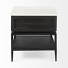 Divina Black-Brown Wood with White Marble Top and Black Metal Base 1 Drawer Side Table, Side & End Table by Mercana, 22" length x 22" width x 22" height thumbnail 6
