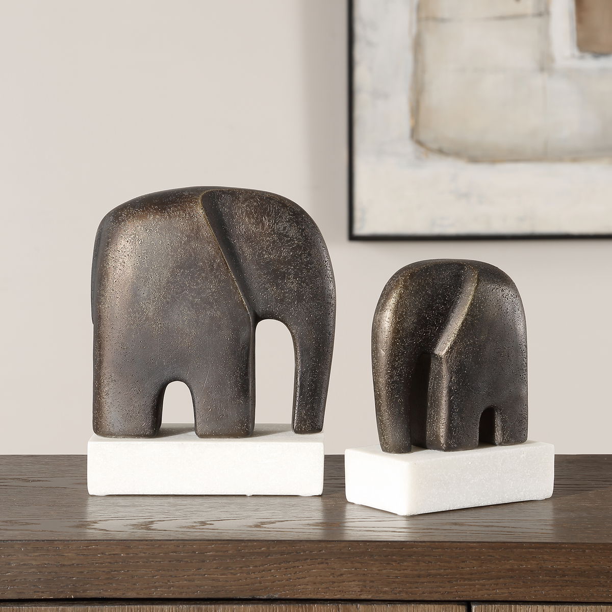 Timeless Tusk Bronze Sculptures Set/2, Figurines & Statue by Uttermost, 7.4" width x 9.06" height x 3.94" depth View 2