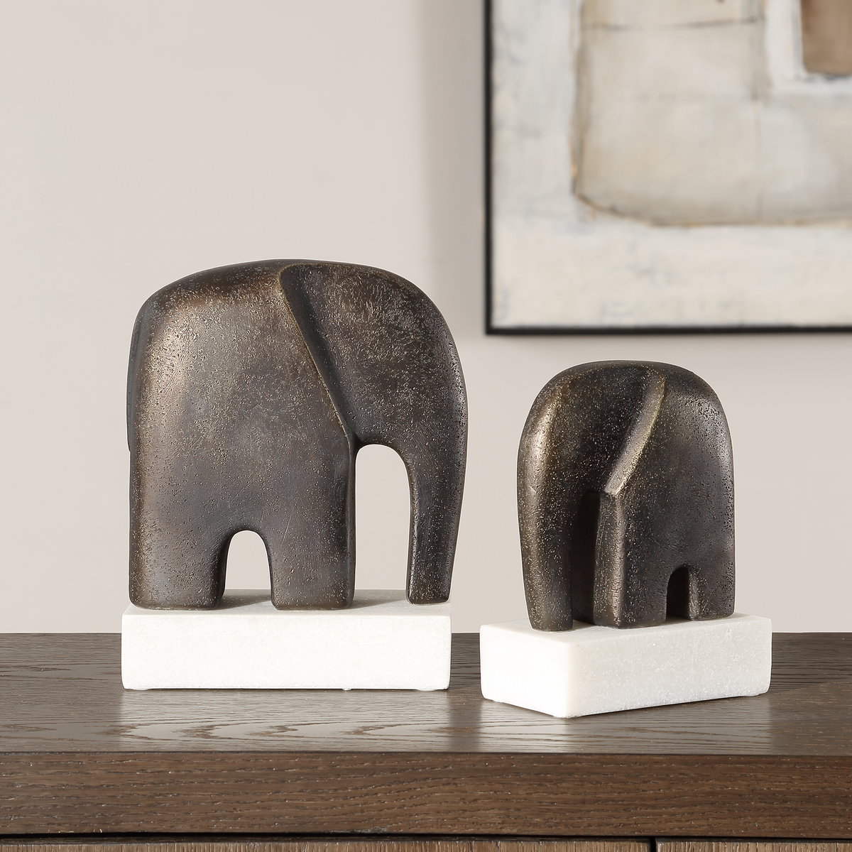 Timeless Tusk Bronze Sculptures Set/2, Figurines & Statue by Uttermost, 7.4" width x 9.06" height x 3.94" depth View 2