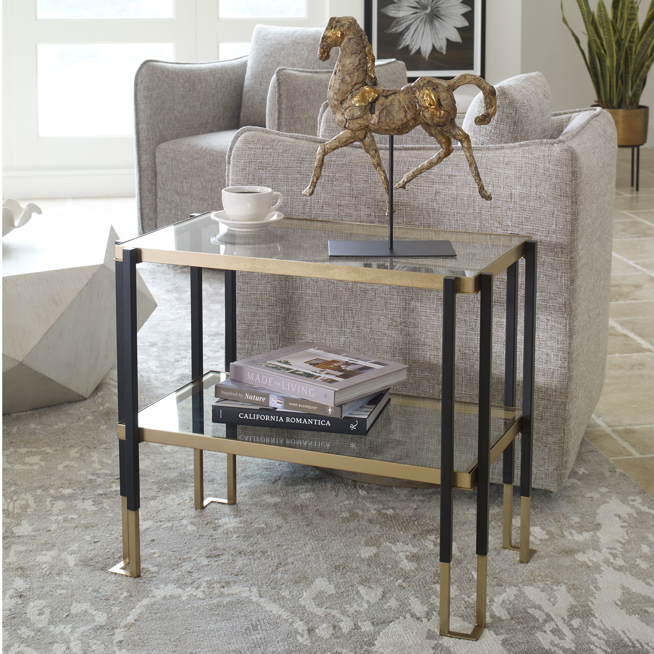 Kentmore Glass Side Table, Furniture by Uttermost, 27.8" width x 24" height x 16" depth View 2