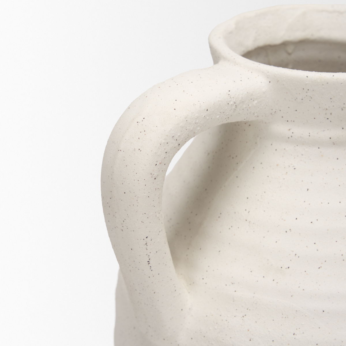 Tyrus Large Textured Matte White with Speckling Ceramic Vase, by Mercana, 9.44" length x 9.05" width x 15.35" height View 11