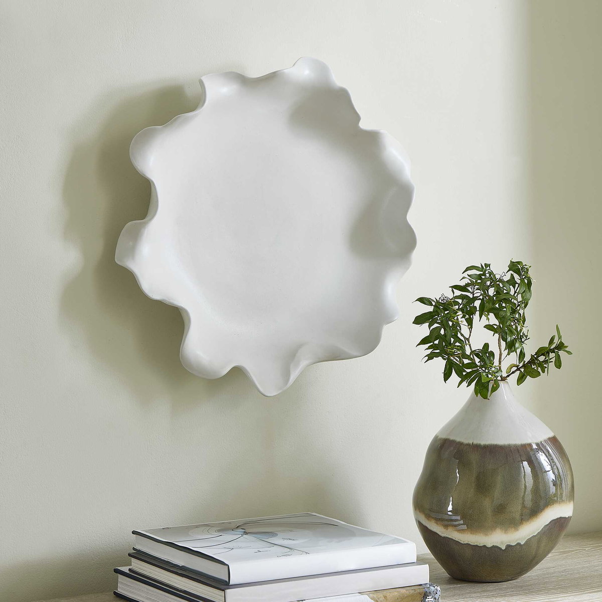 Wave Crest White Outdoor Bowl, Decorative Tray by Uttermost, 20" width x 4" height x 20" depth View 3