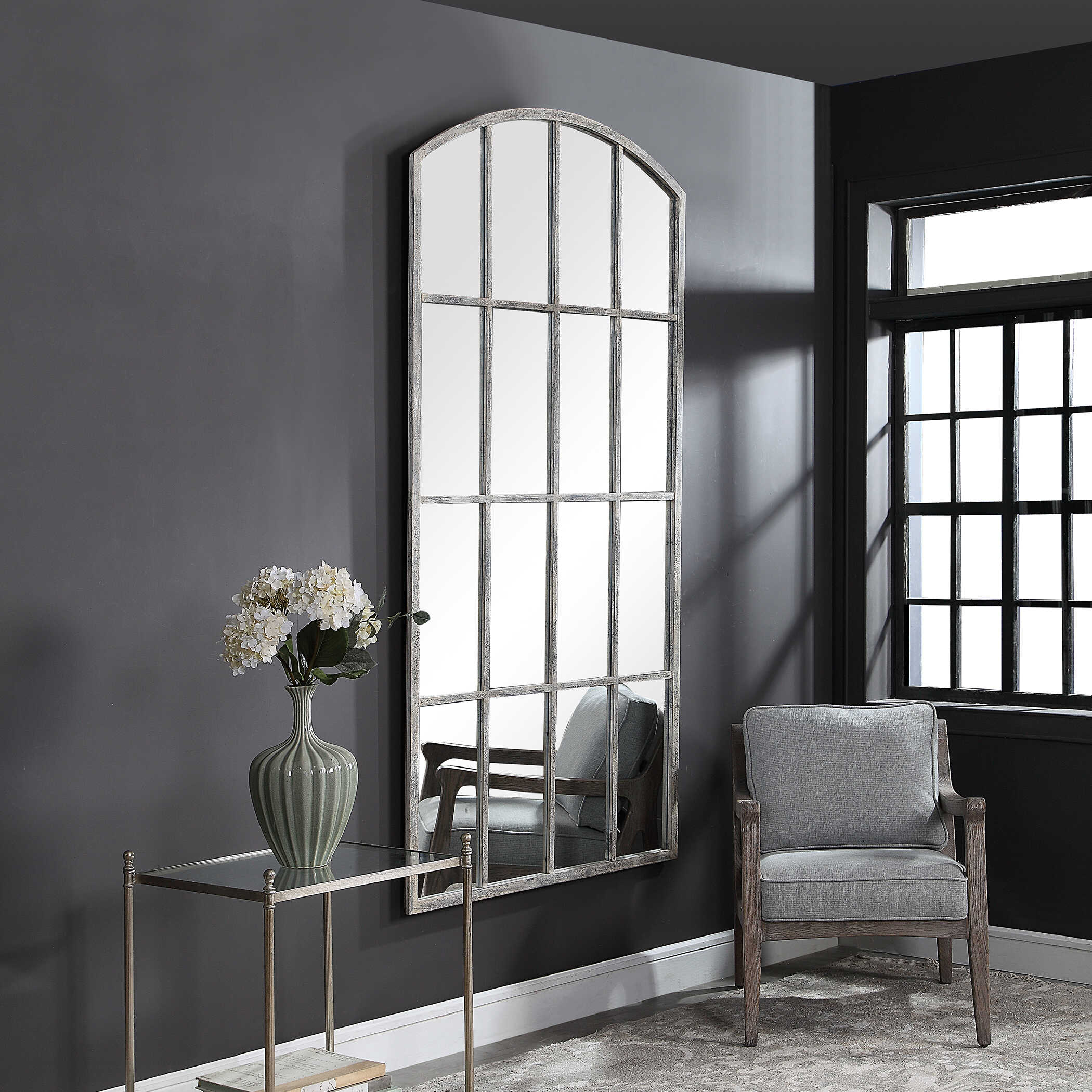 Amiel Ivory Arched Mirror, by Uttermost, 42.25" width x 82" height x 1.5" depth View 5