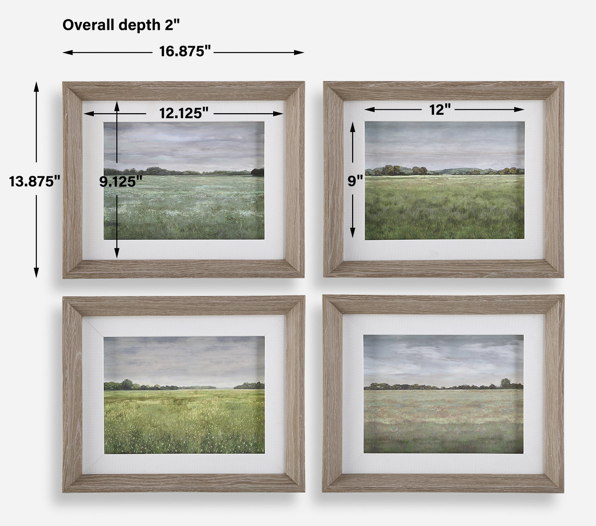 Quiet Meadows Framed Prints Set/4, Painting by Uttermost, 16.87" width x 13.87" height x 2" depth View 3