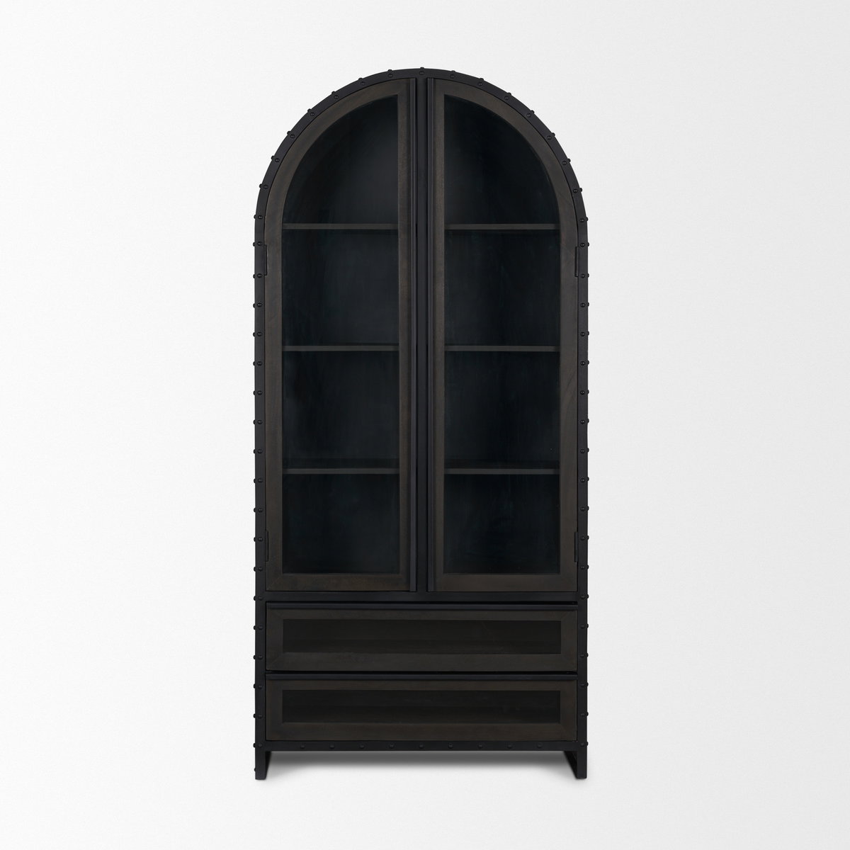 Gehry 72.3' H Dark Brown Metal Brown Wood and Glass Door Display Cabinet, Cabinets & Sideboard by Mercana, 33.25" length x 16.25" width x 72.25" height View 4