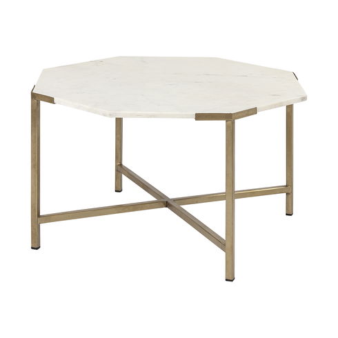 Vincent 33" Octagonal White Marble Tabletop with Gold Metal Base Coffee Table