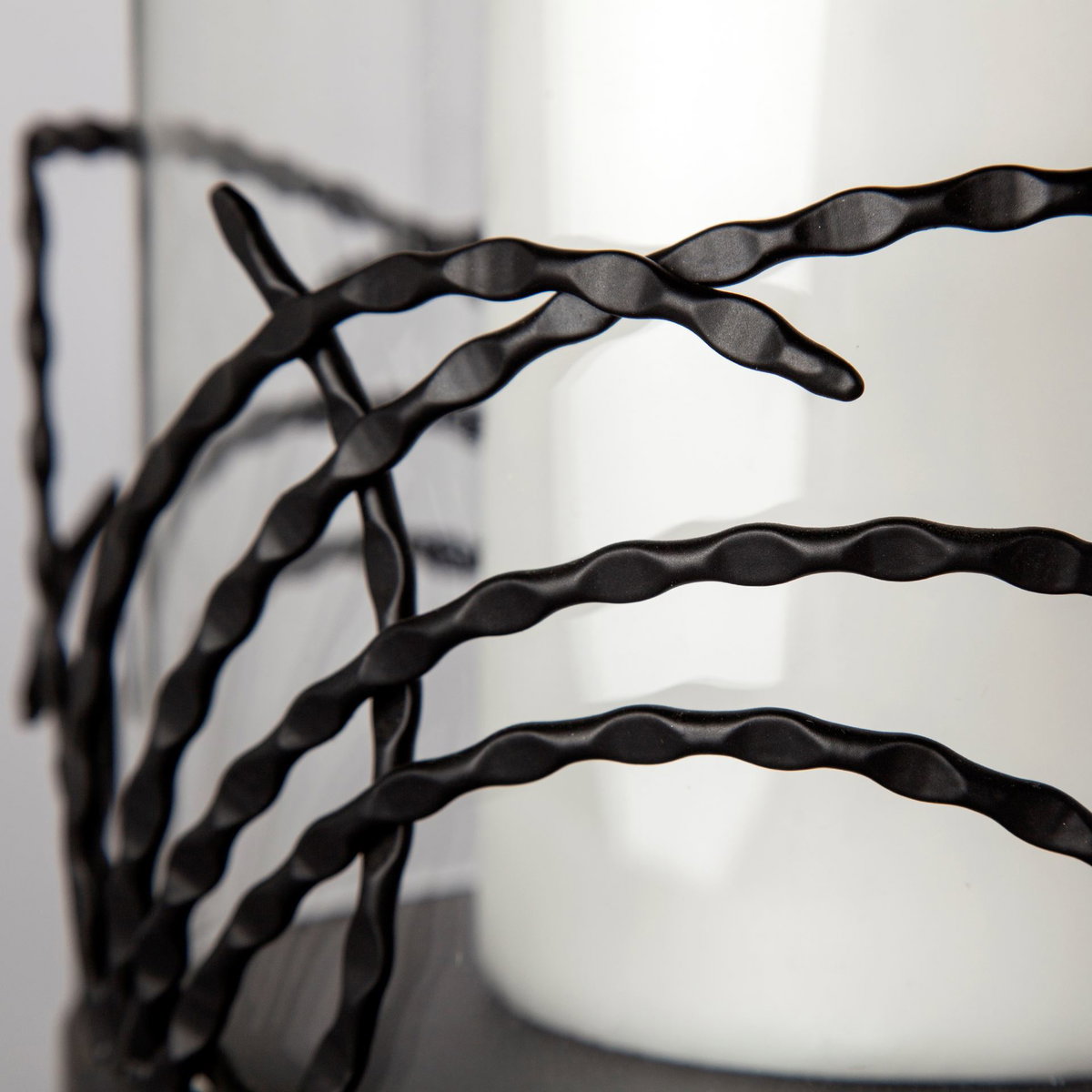 Cutlass I Set of Two Black Metal Base Table Candle Holders, Candles & Candle Holder by Mercana, 7.75" length x 7.75" width x 10.75" height View 2