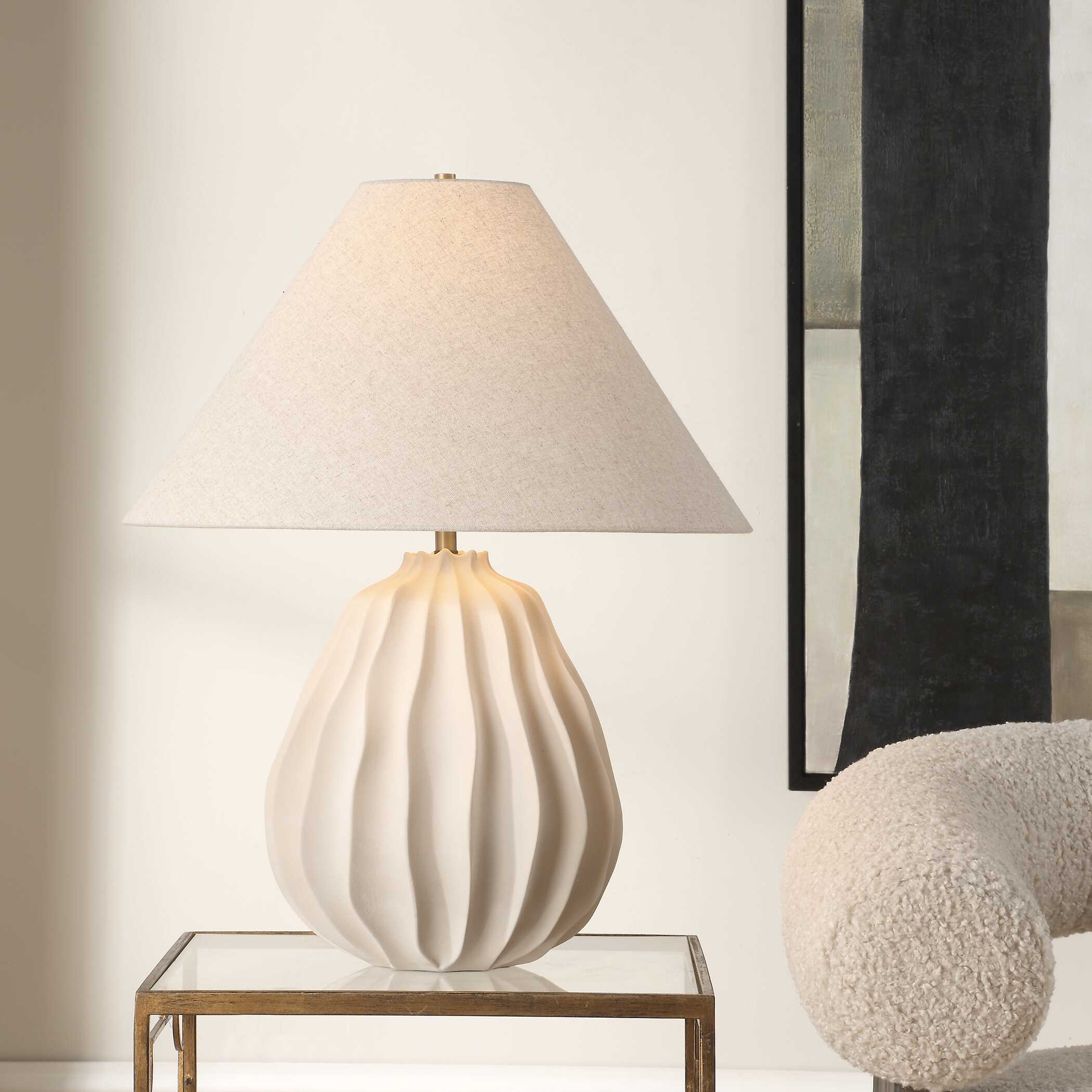 Javary Matte Beige Table Lamp, by Uttermost, 22" width x 27.5" height x 22" depth View 2