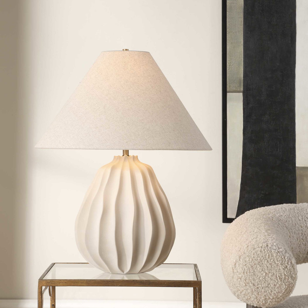 Javary Matte Beige Table Lamp, by Uttermost, 22" width x 27.5" height x 22" depth View 2
