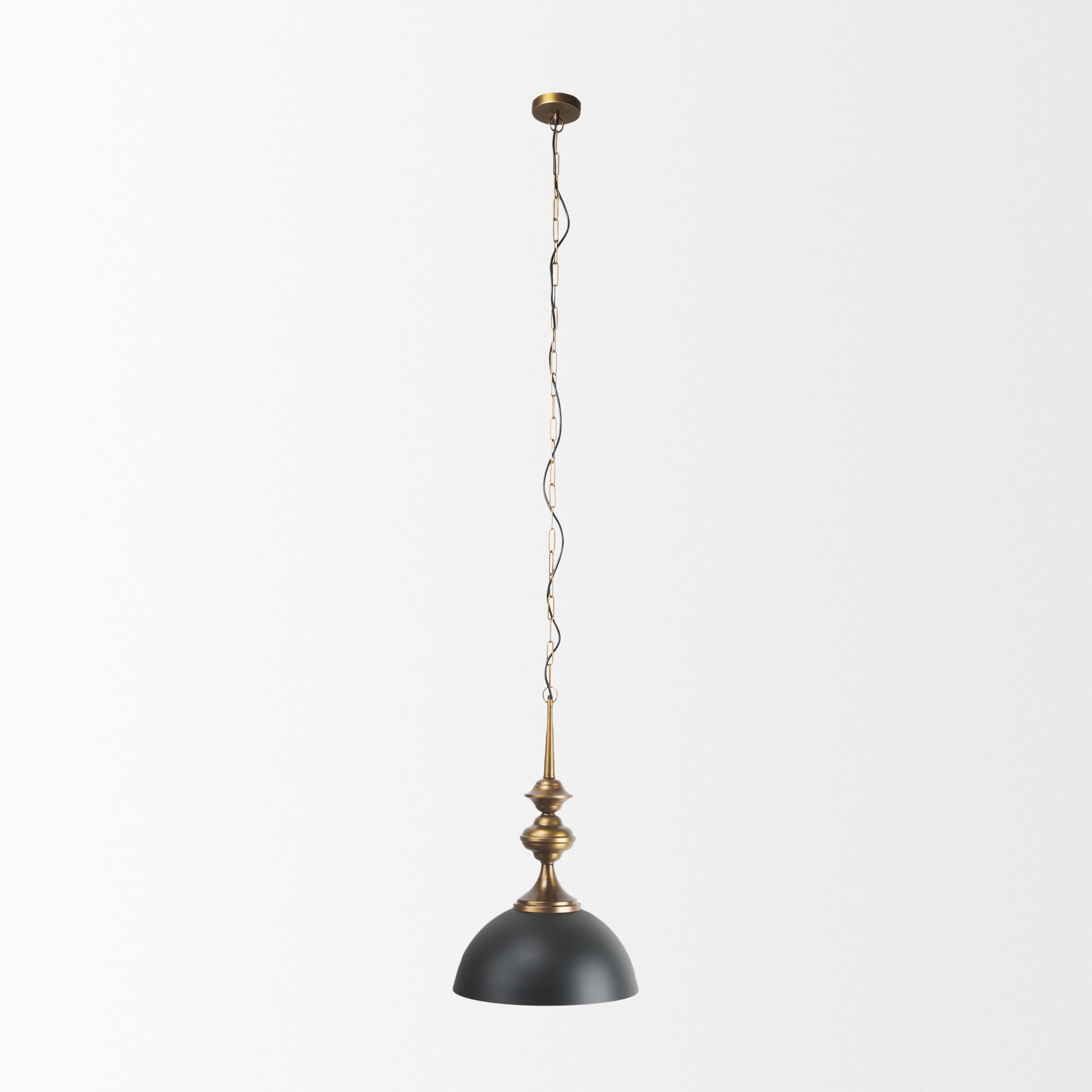 Willson  Black Iron with Antique Brass Dome Pendant Light, by Mercana, 17" length x 17" width x 29" height View 4