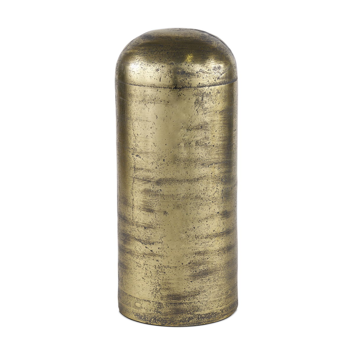Quonset Extra Tall Brass Finished Aluminum Metal Pillar Object, Decorative Object by Mercana, 6" length x 6" width x 14.5" height View 1