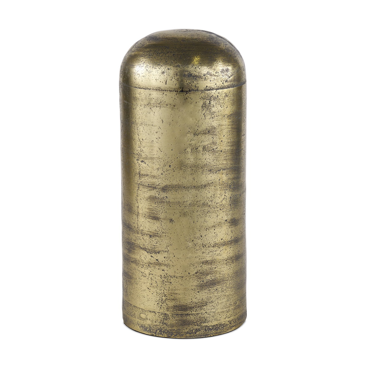 Quonset Extra Tall Brass Finished Aluminum Metal Pillar Object, Decorative Object by Mercana, 6" length x 6" width x 14.5" height View 1