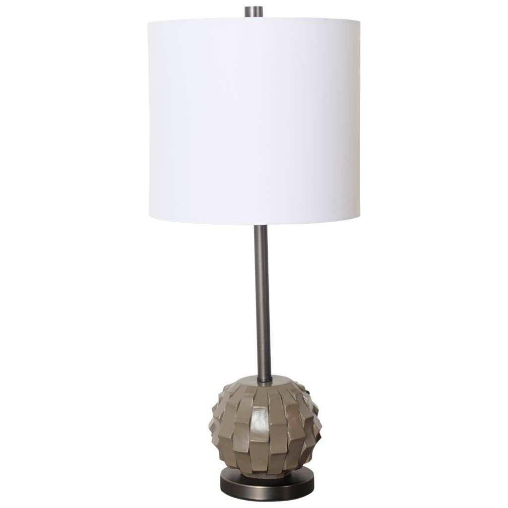Brant I 25' Brown Resin Base White Shade Table Lamp, by Mercana, 6.25" length x 6.25" width x 25" height View 1
