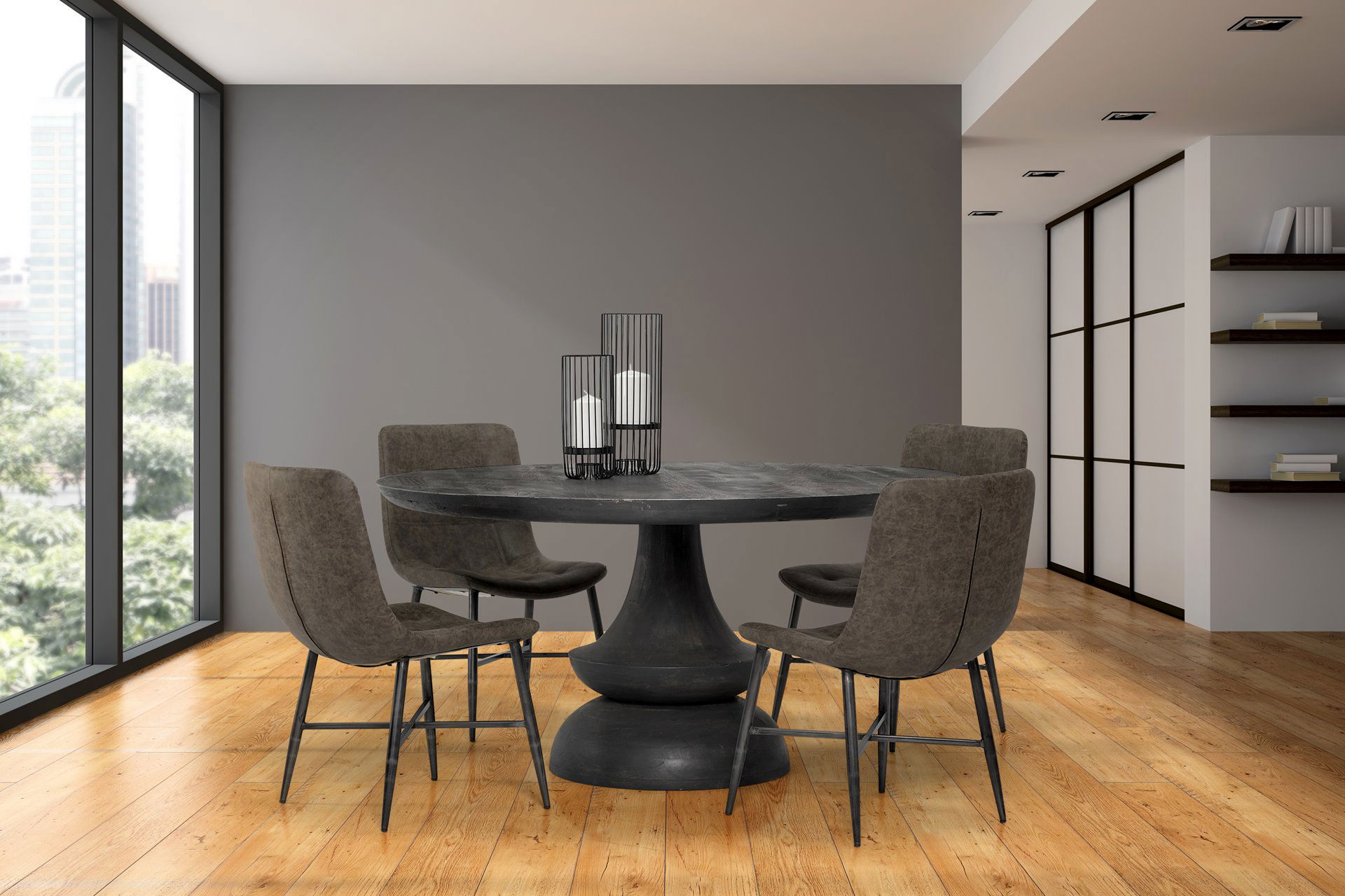 Crossman 60' Round Dark Brown/Gray Solid Wood Table Top & Base Dining Table large image 