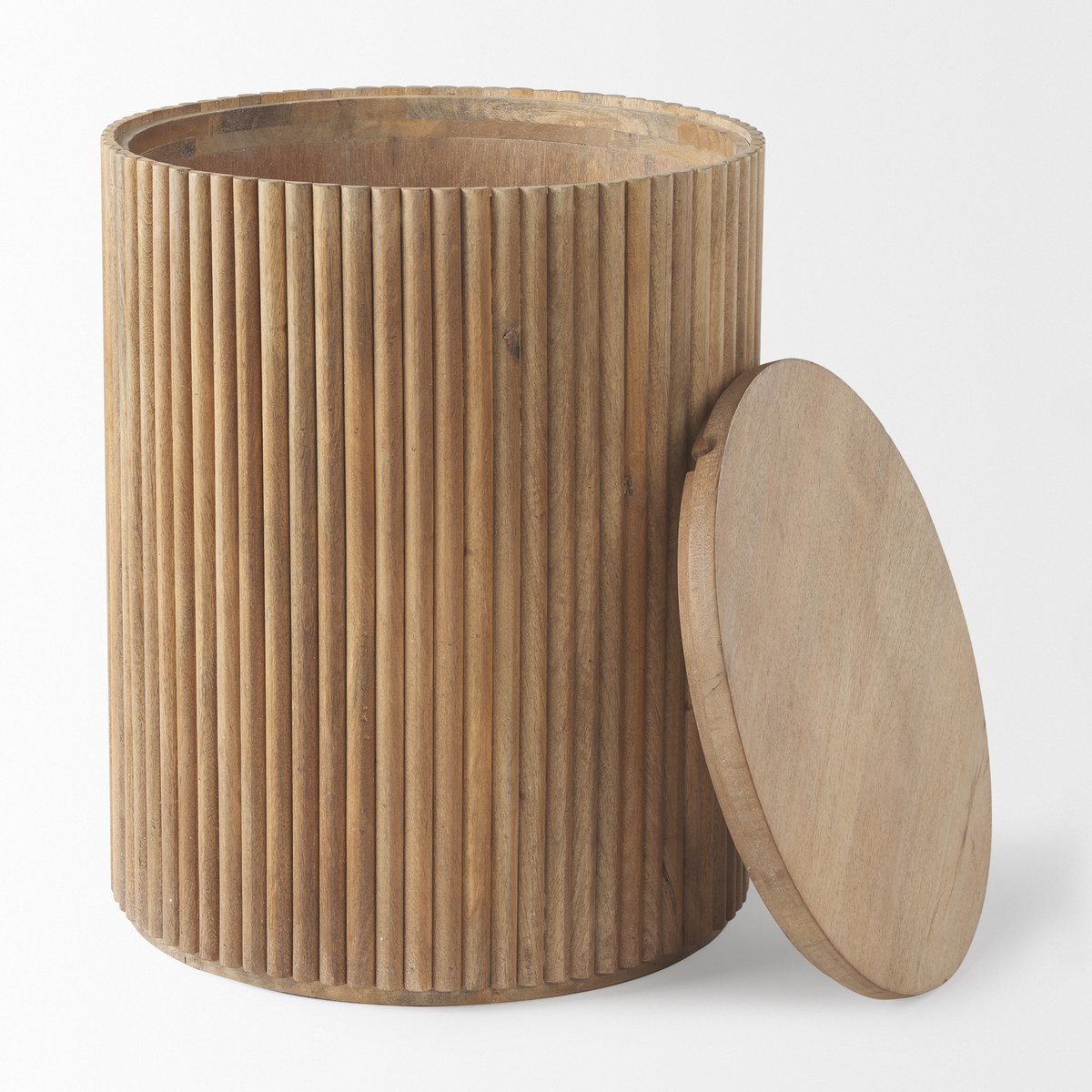 Terra 18L x 18W x 22H Light Brown Wood Fluted Round Side Table, Side & End Table by Mercana, 18" length x 18" width x 22" height View 6