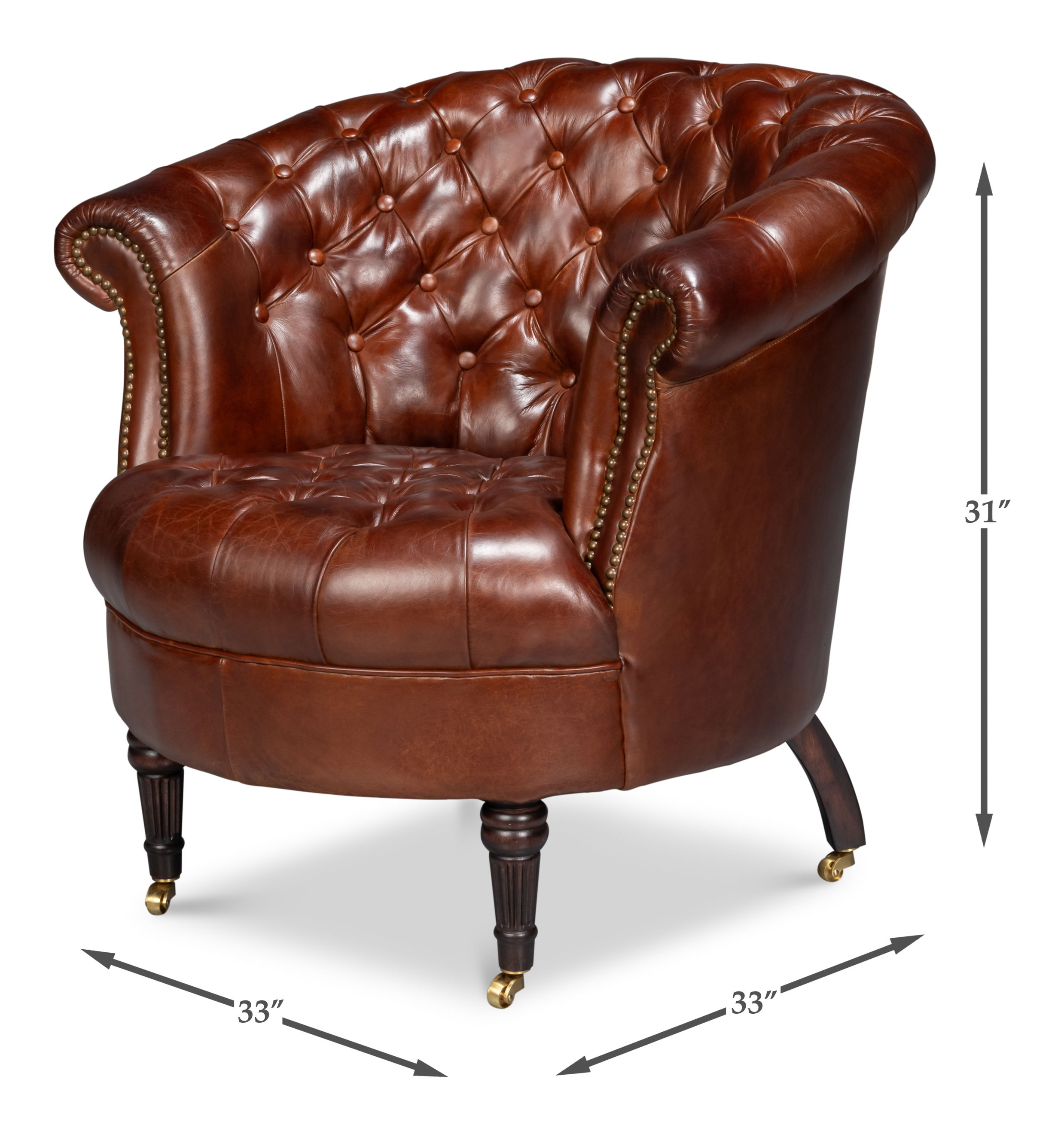 Bastian Armchair, Newark Brown Leather, Seating by Sarreid, 33" length x 33" width x 31" height View 13