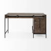Glenn VII 56L x 22W Dark Brown Wood with Black Iron Frame, 3 Drawer Office Desk, by Mercana, 55.5" length x 22" width x 31" height thumbnail 5