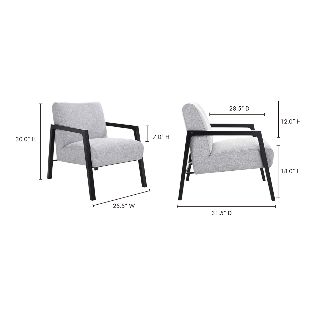 Fox Chair Grey, Accent Chair by Moe's Home, 25.5" width x 30" height x 31.5" depth View 9