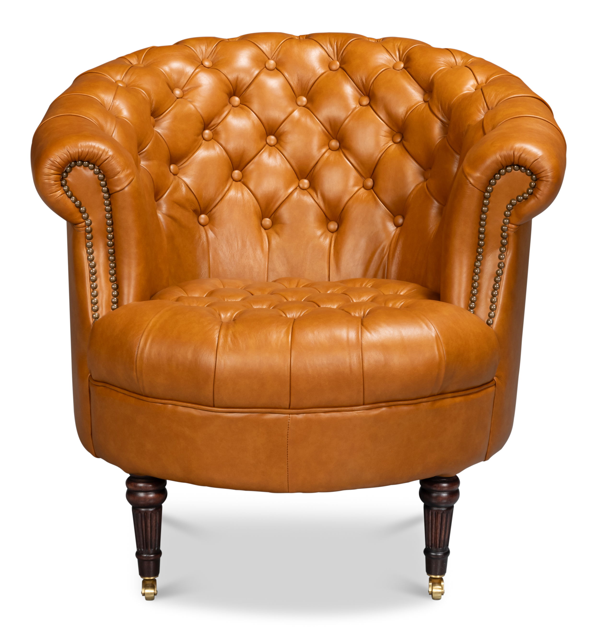 Bastian Armchair, Tan Brown Leather, Seating by Sarreid, 33" length x 33" width x 31" height View 2