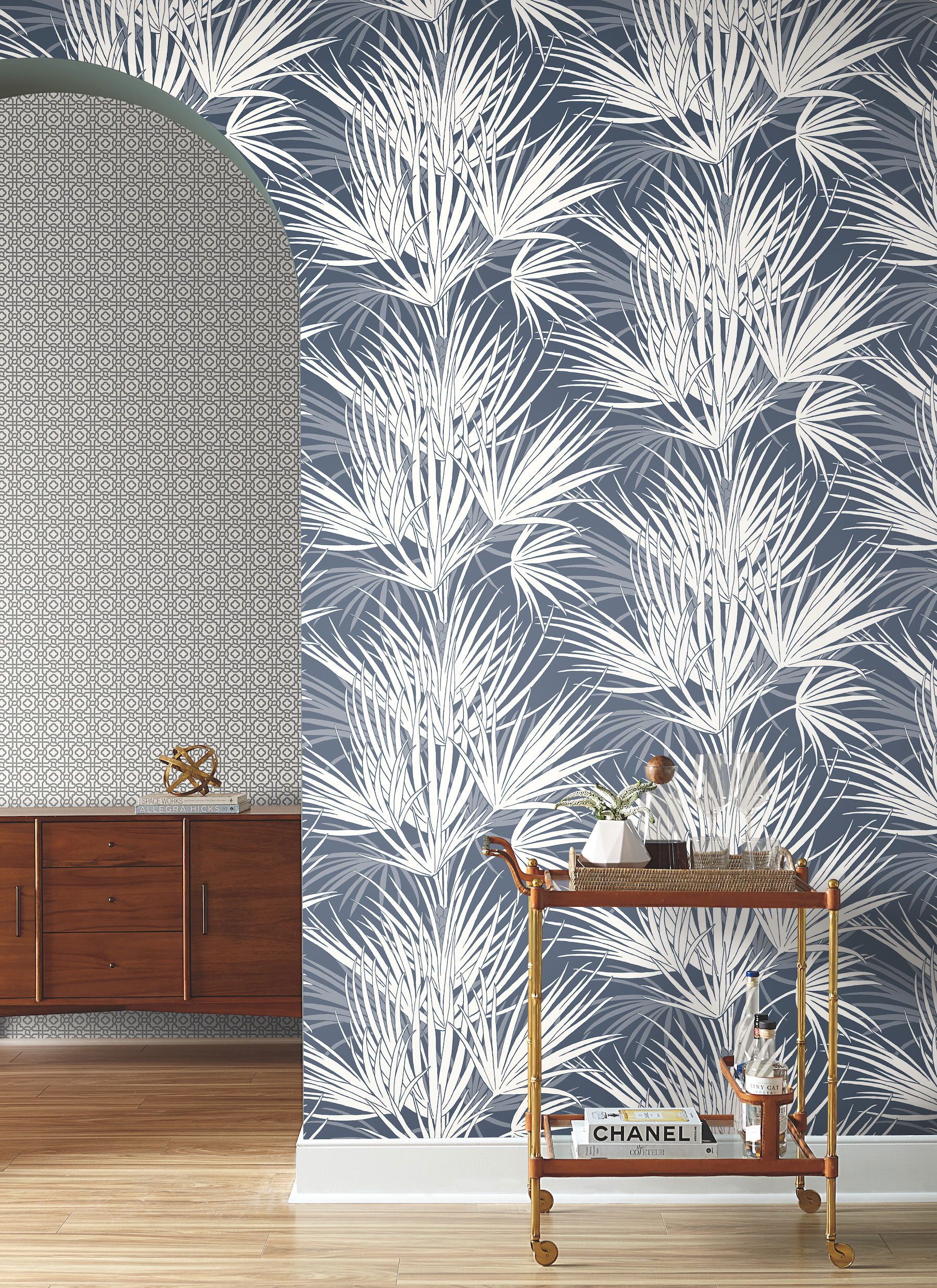 Palmetto Navy & White Wallpaper, by York Wall, 33' length x 1'8.5" width x 0.02" depth View 2