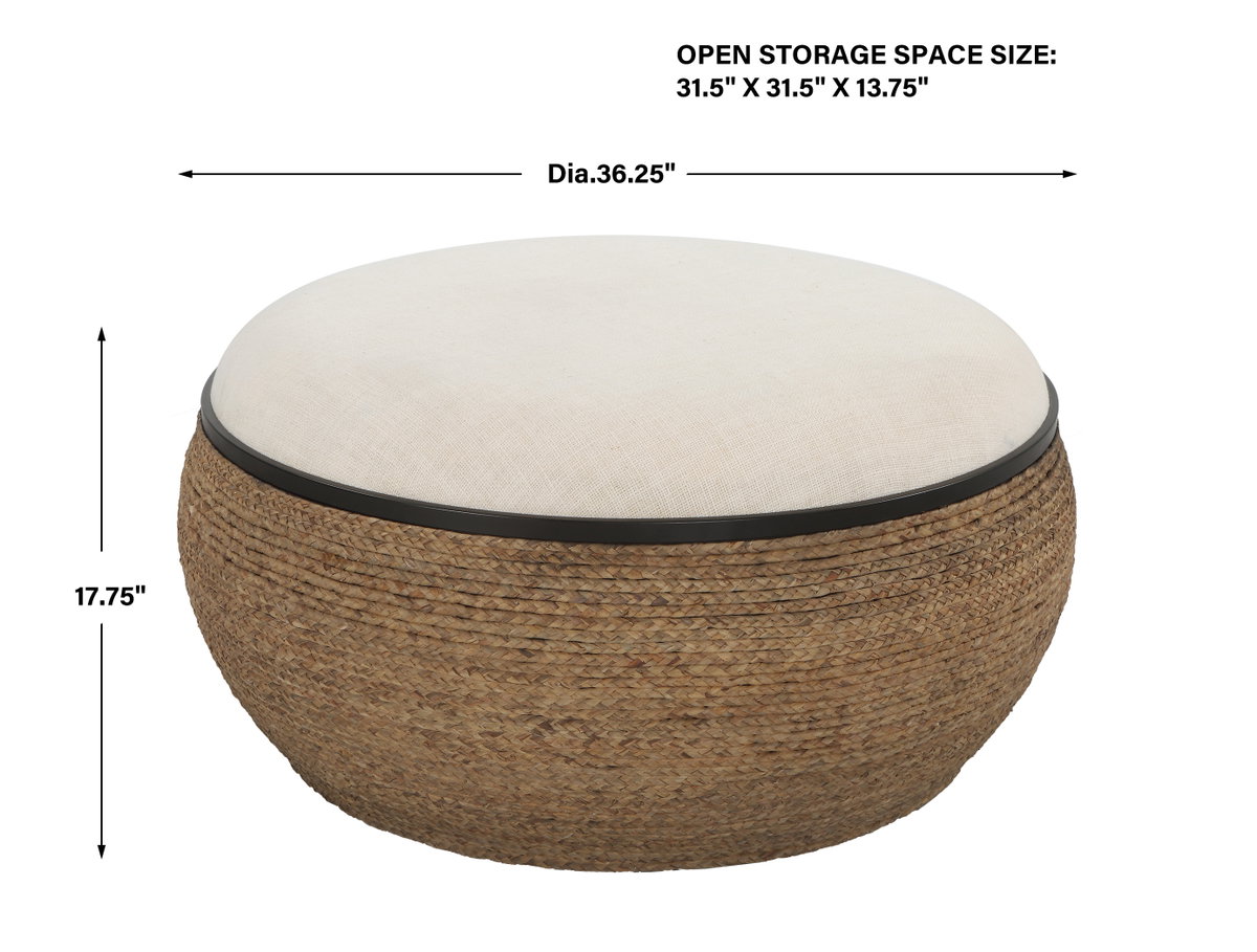 Island Straw Storage Ottoman / Coffee Table, by Uttermost, 36" width x 18.12" height x 36" depth View 3
