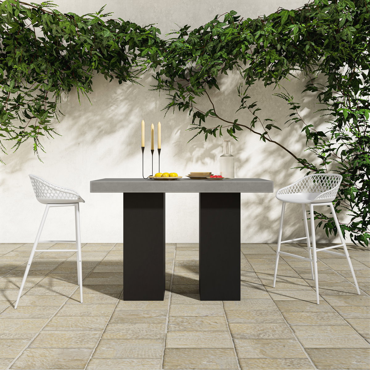 Piazza Outdoor Barstool White - Set Of Two, Outdoor Chair by Moe's Home, 1'7.29" width x 3'1.2" height x 1'7.68" depth View 10