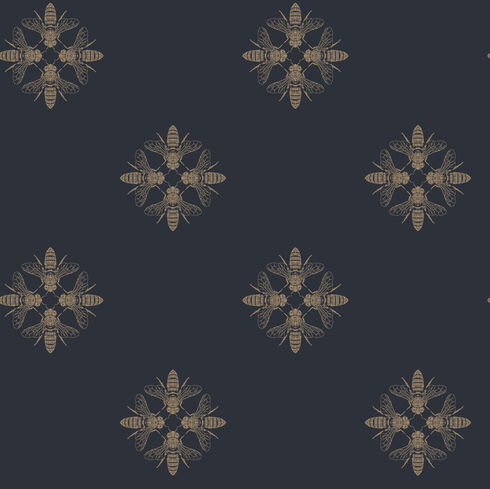 Honey Bee Gold & Navy Wallpaper