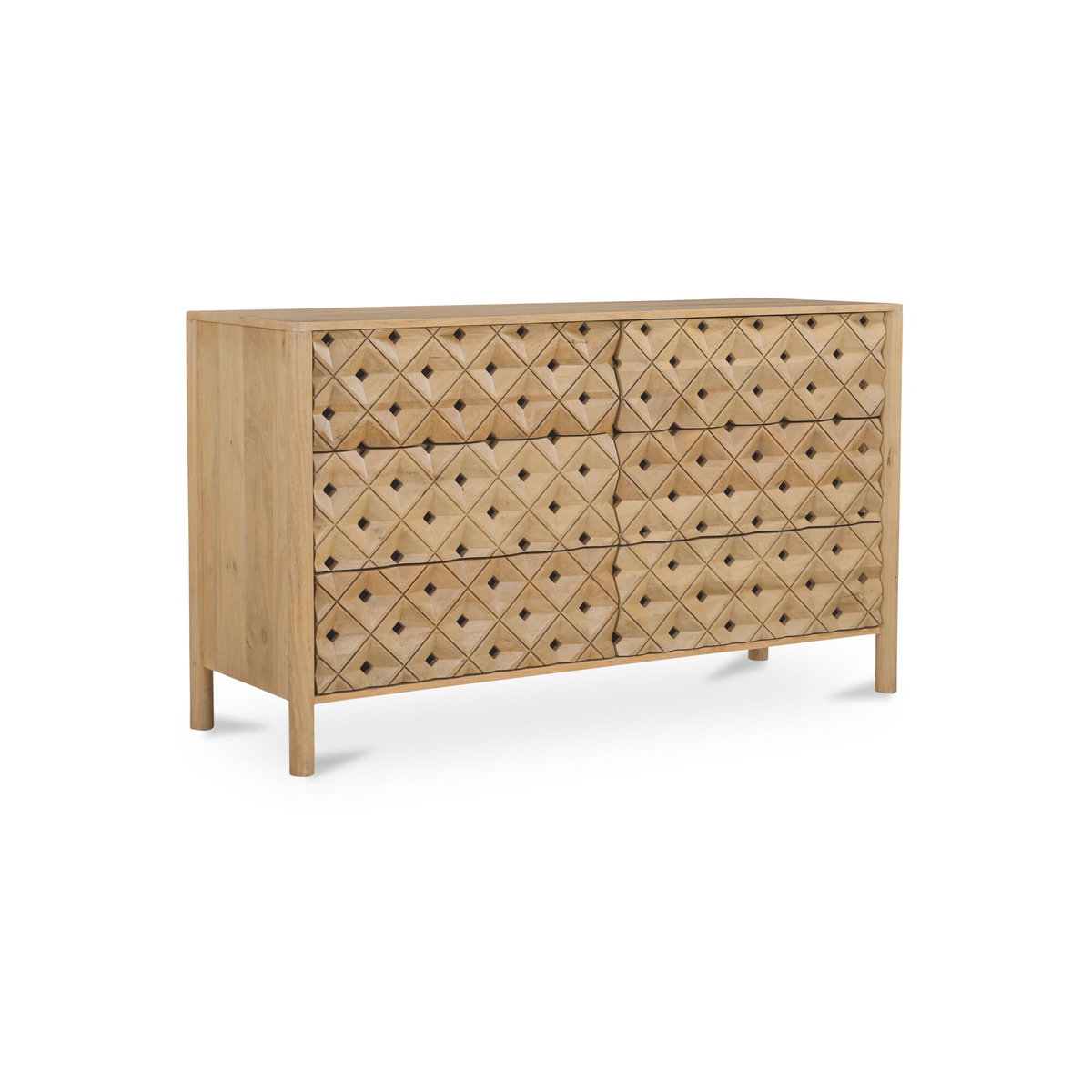 Fulton 6 Drawer Dresser Natural, by Moe's Home, 60" width x 34" height x 20" depth View 2