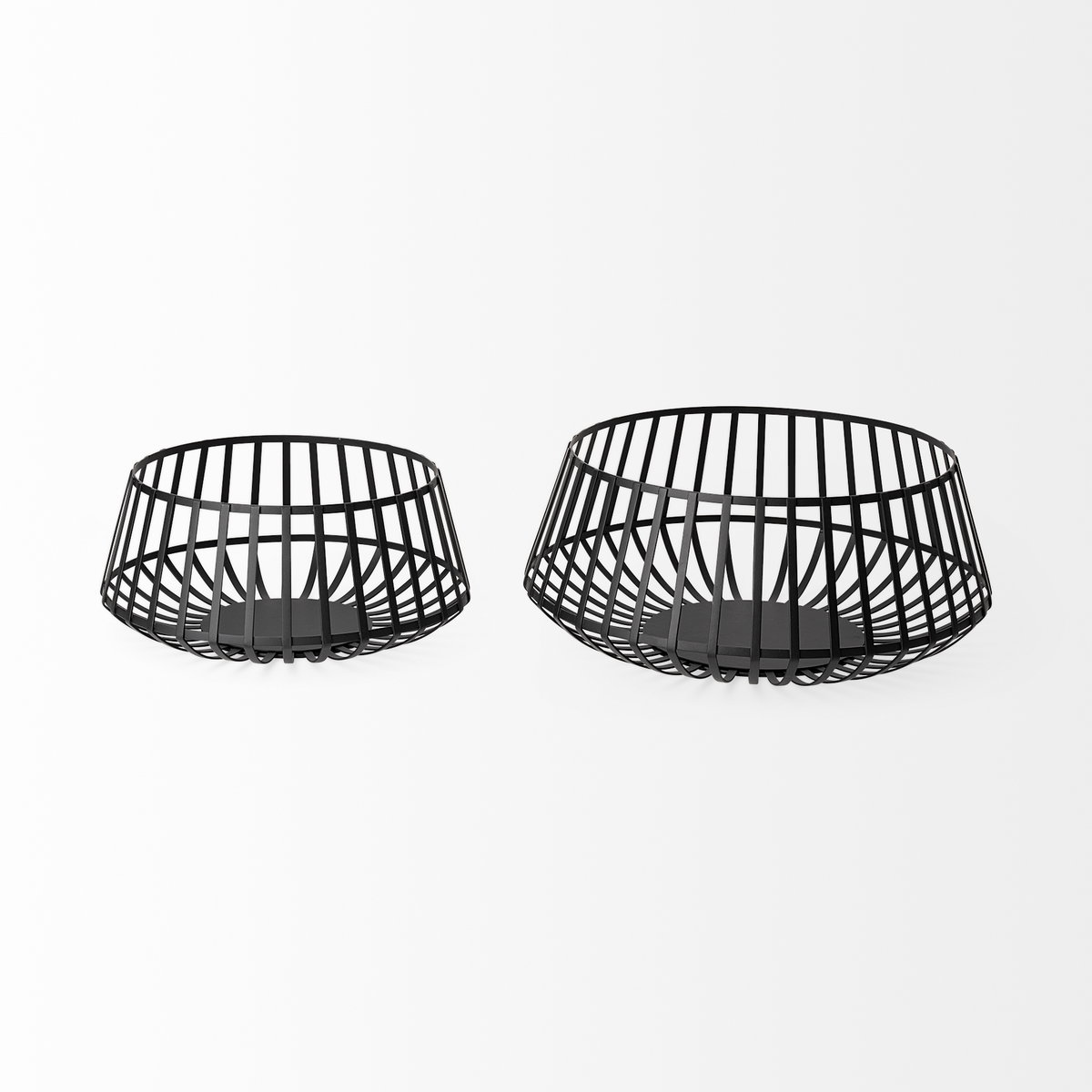 Emilio Set of 2 Black Metal Slated Bowls, Decorative Bowl by Mercana, 13.19" length x 13.19" width x 5.51" height View 4