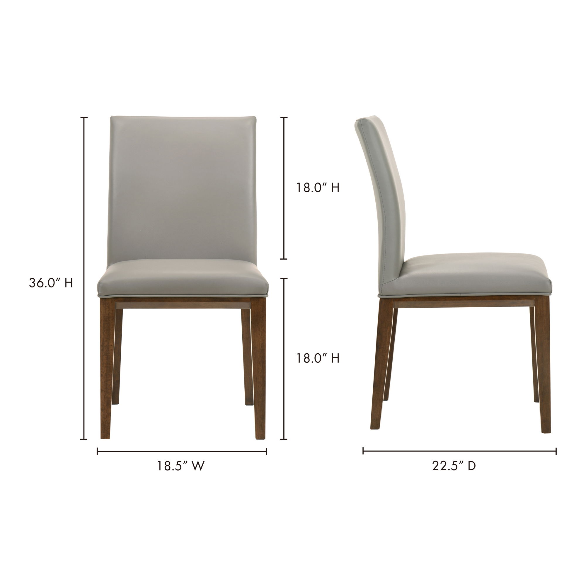 Frankie Dining Chair Grey - Set Of Two, by Moe's Home, 18.5" width x 36" height x 22.5" depth View 8