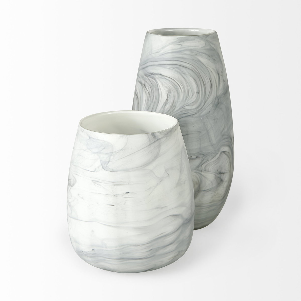 Volta I Short Gray Cream Glass Abstract Pattern Vase, by Mercana, 6.8" length x 6.8" width x 8.1" height View 4