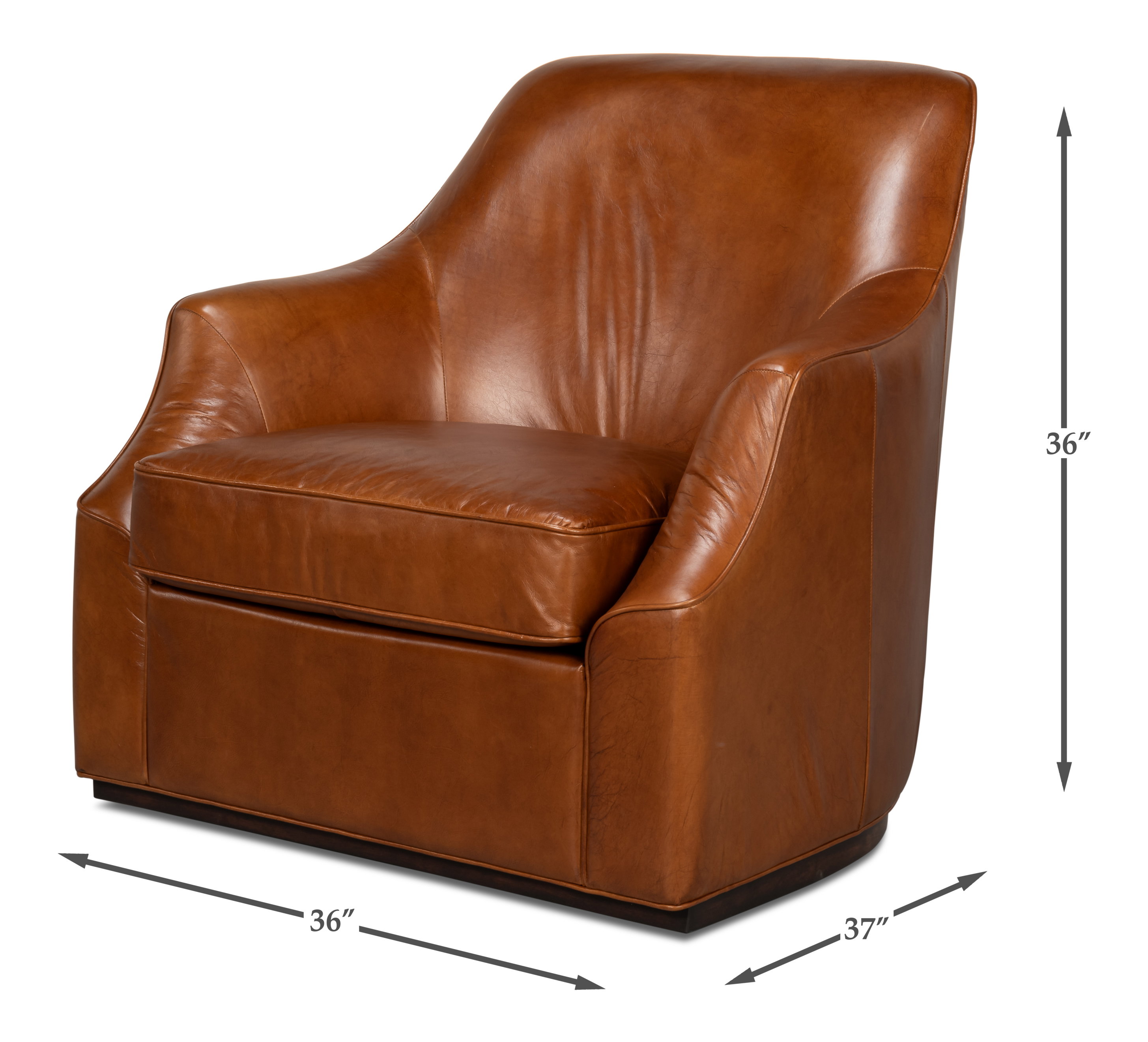 Parrish Distilled Leather Swivel,Havana, Seating by Sarreid, 36" length x 37" width x 36" height View 6
