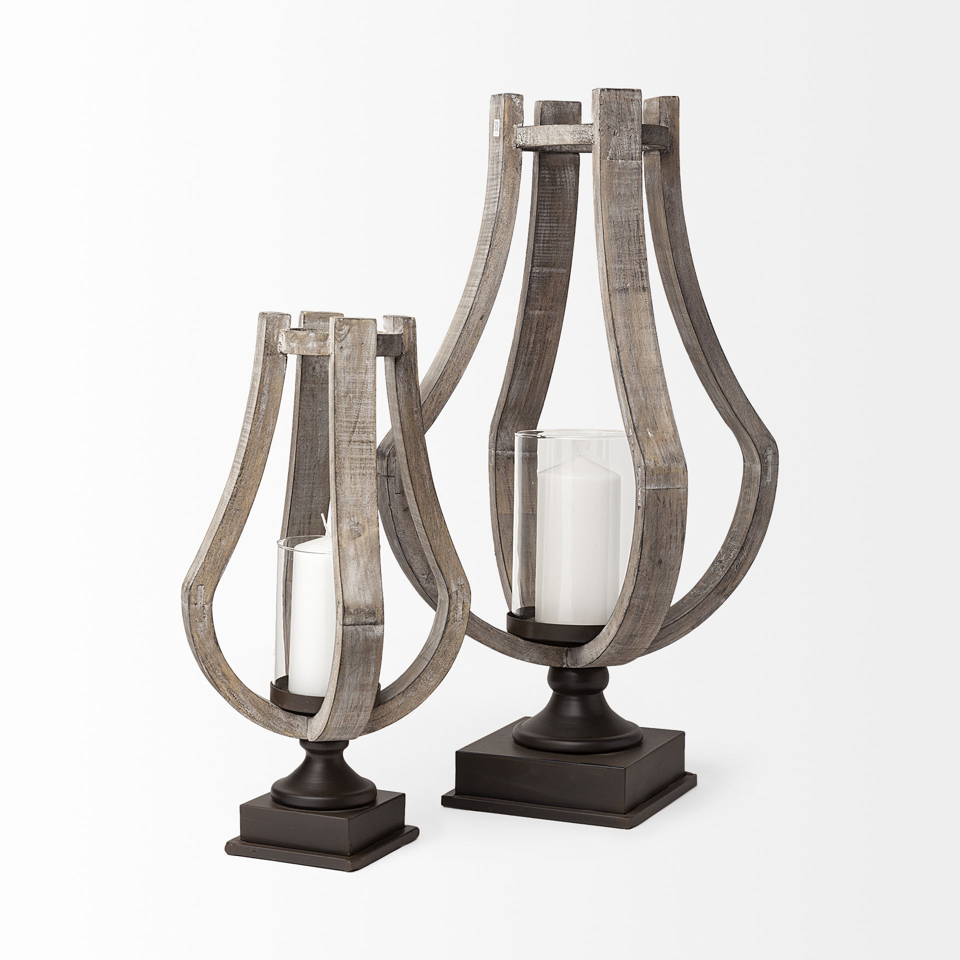 Brillion Large Rustic Wood Metal Table Candle Holder large image 