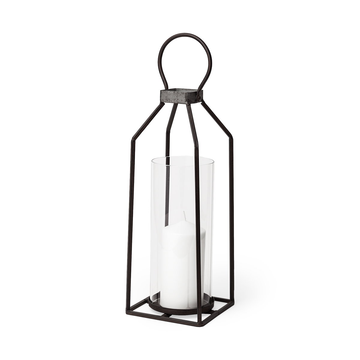 Kingston I Large Rustic Metal Framed Table Candle Holder, Candles & Candle Holder by Mercana, 5.51" length x 5.51" width x 18.9" height View 1