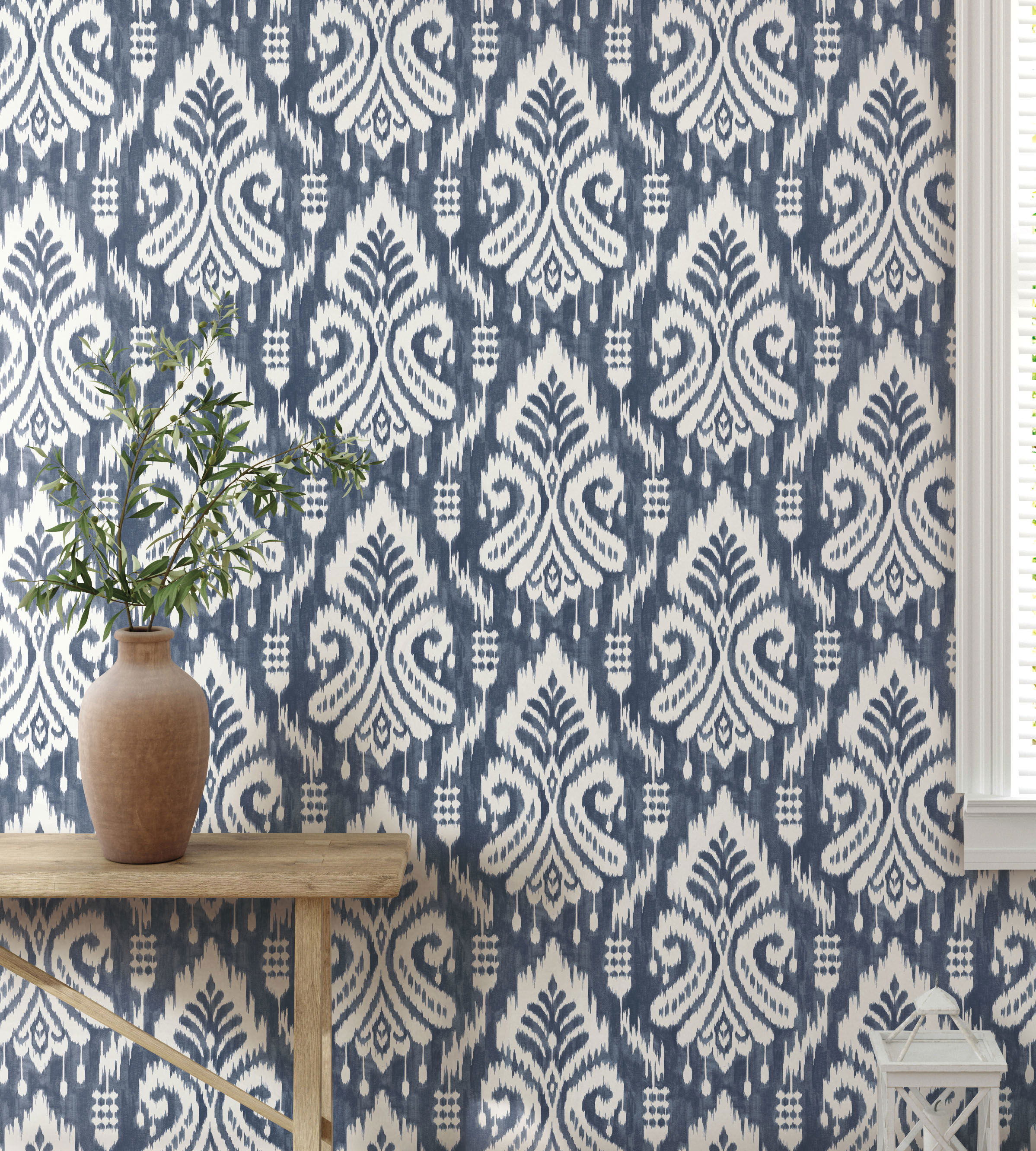 Hawthorne Ikat Blue Peel & Stick Wallpaper, by York Wall, 20' length x 2'3" width x 0.02" depth View 2