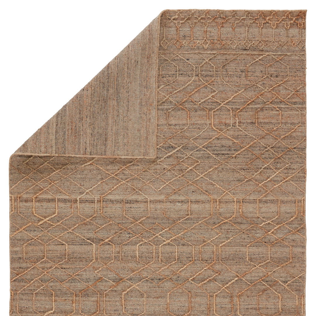 Cecille Geometric Handwoven Wool Beige/Gargoyle/Oatmeal Area Rug large image 