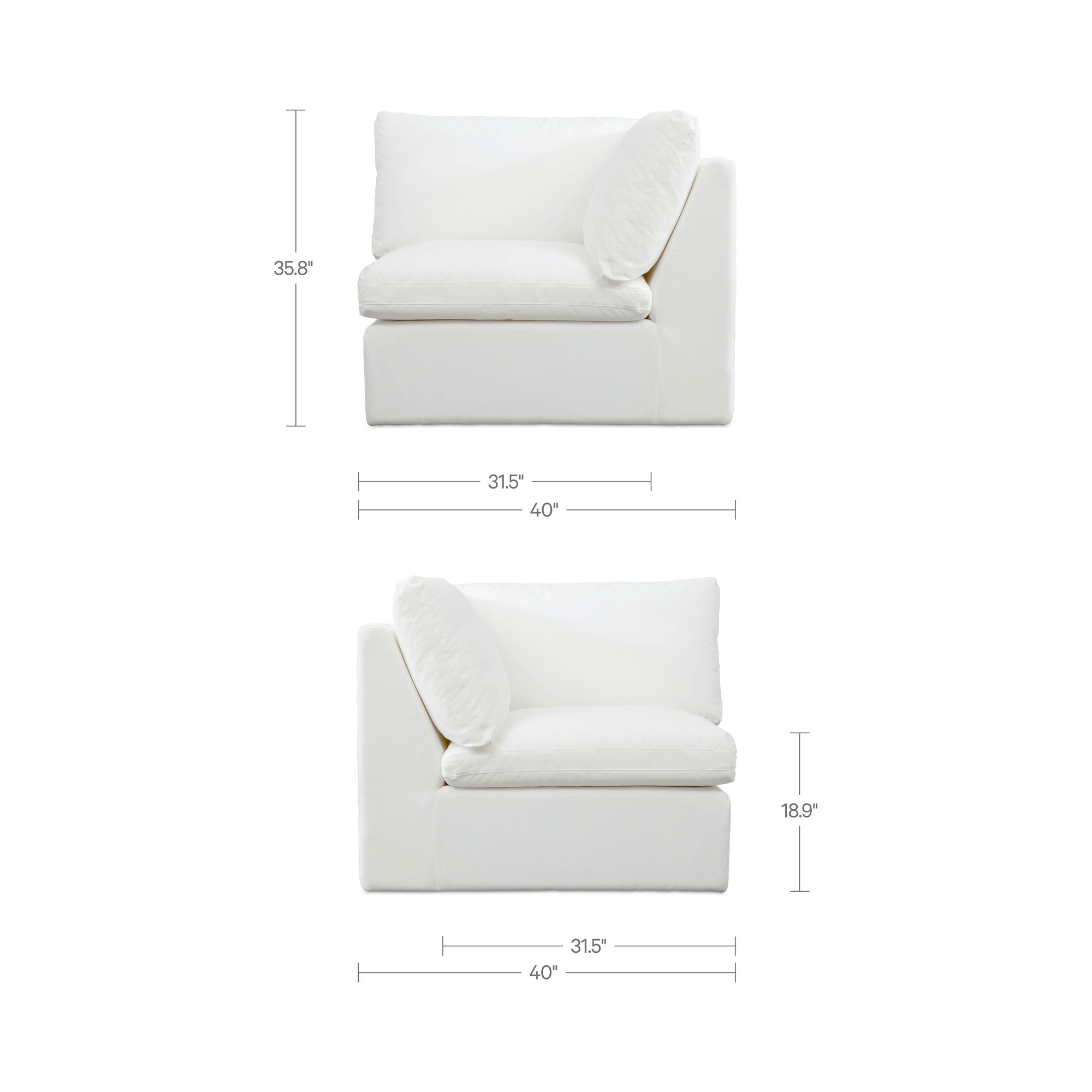 Miles Outdoor Corner White, Sectional Sofa by Moe's Home, 40" width x 35.8" height x 40" depth View 9
