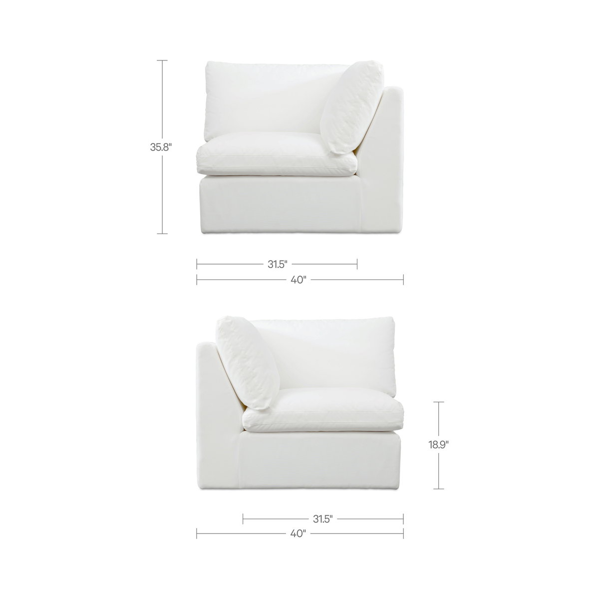 Miles Outdoor Corner White, Sectional Sofa by Moe's Home, 40" width x 35.8" height x 40" depth View 9
