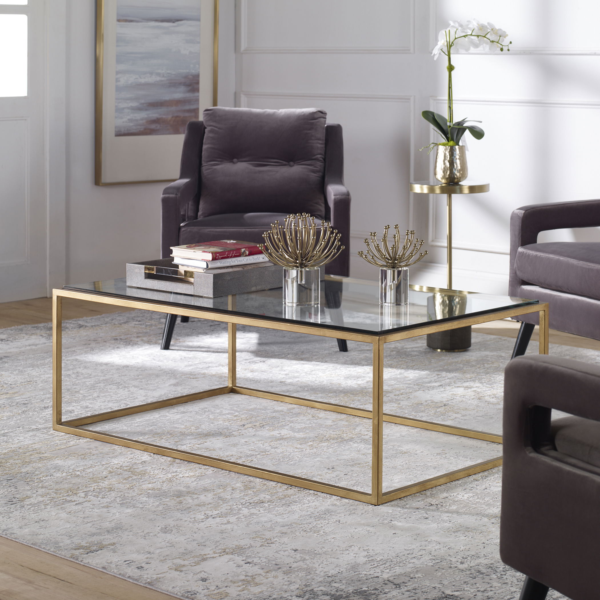 Bravura Gold Coffee Table, Furniture by Uttermost, 48" width x 16.75" height x 30" depth View 2