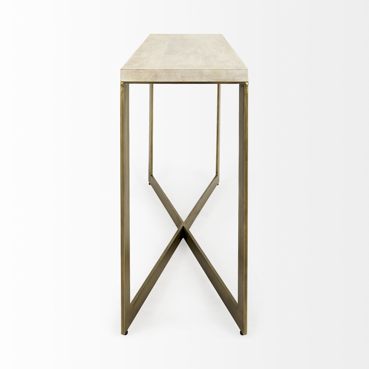 Faye 50L x 15W x 30H Beige Finished Wood with Gold Metal Base Console Table, by Mercana, 50" length x 15" width x 30" height View 6