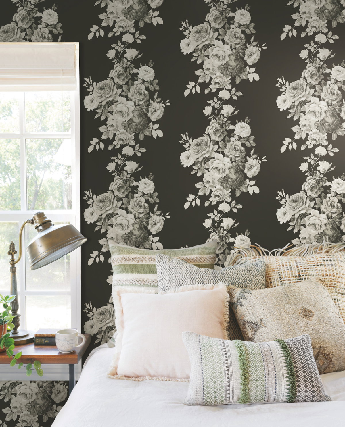 Magnolia Home Tea Rose Black & White Peel & Stick Wallpaper, by York Wall, 20' length x 1'8.5" width x 0.02" depth View 3