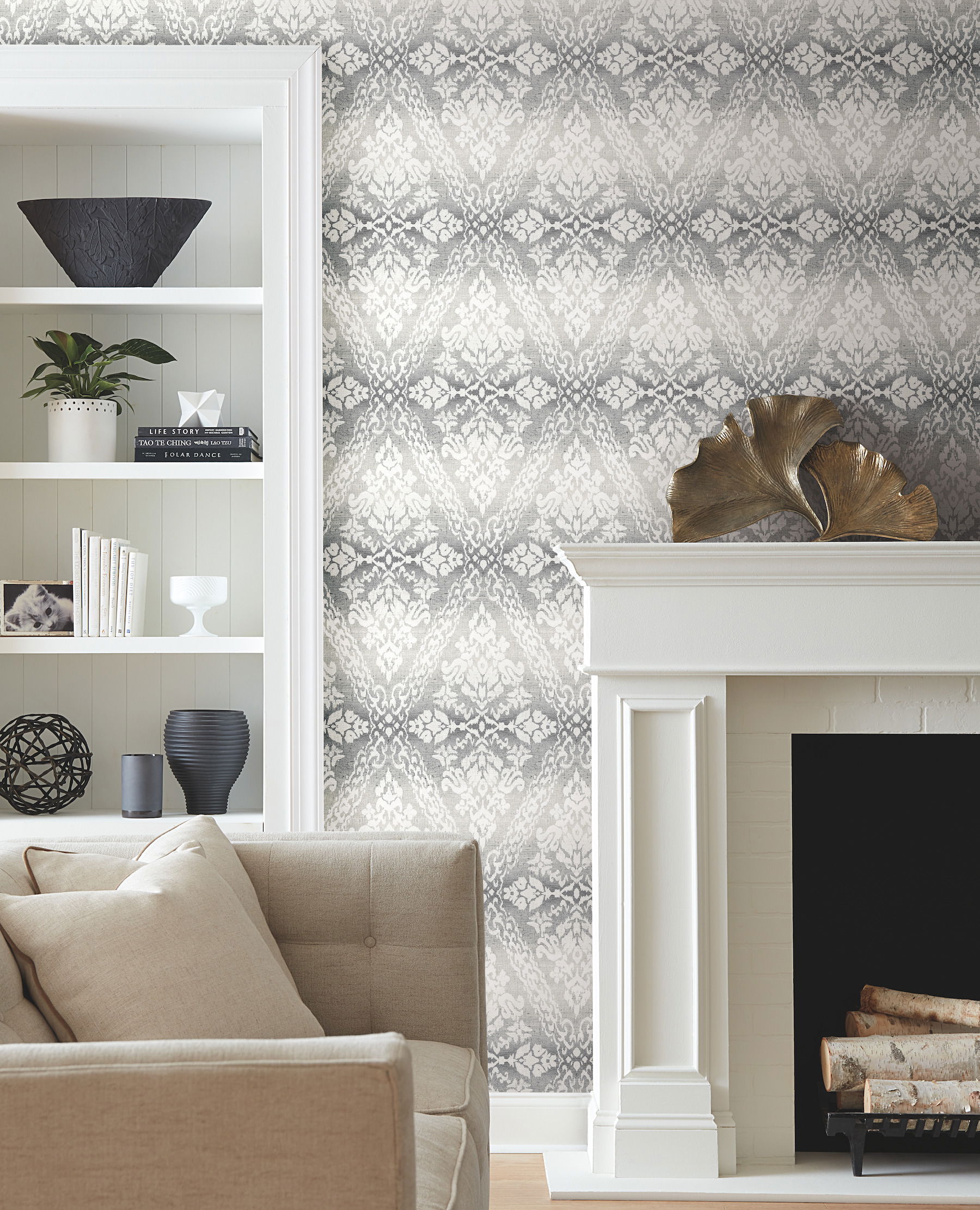 Tudor Diamond Damask Black Wallpaper large image 
