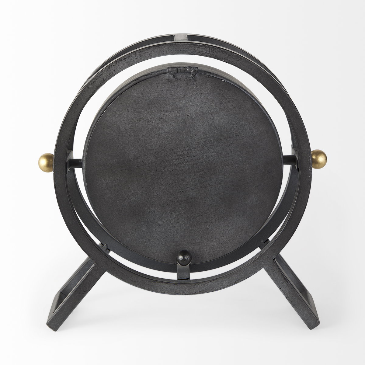 Gaston Gray Metal Circular Table Clock, by Mercana, 11.81" length x 3.15" width x 11.42" height View 6
