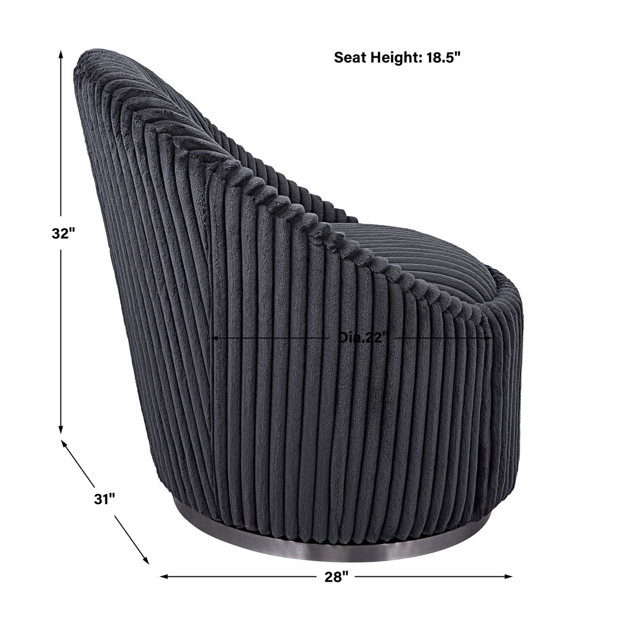 Crue Gray Fabric Swivel Chair, Accent Chair by Uttermost, 29.2" width x 32" height x 31" depth View 3