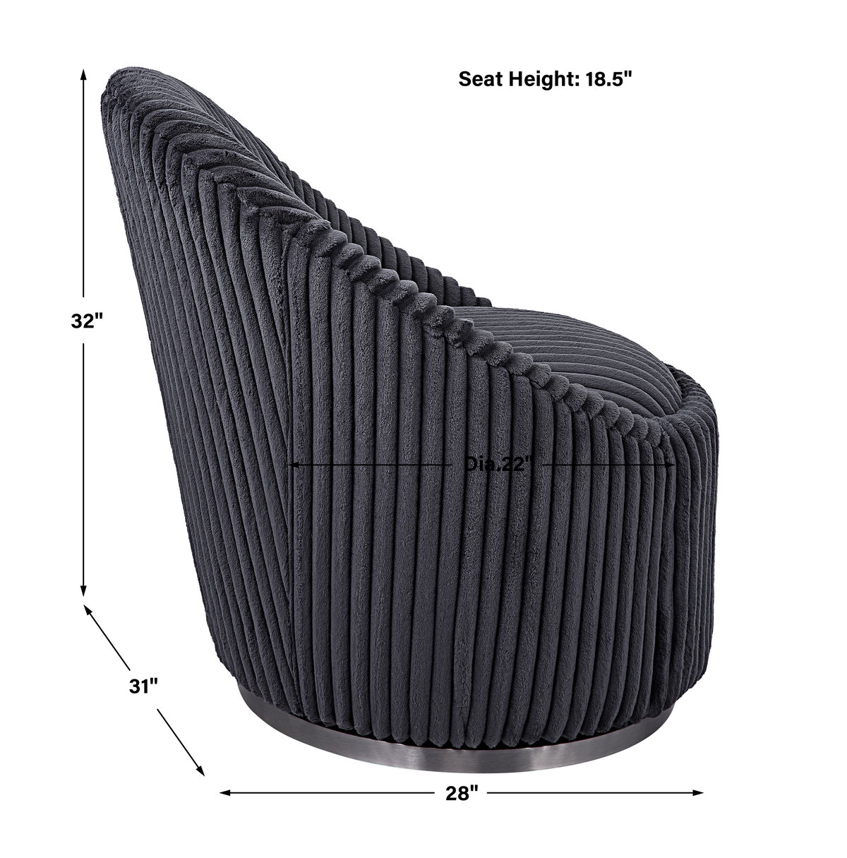 Crue Gray Fabric Swivel Chair, Furniture by Uttermost, 29.2" width x 32" height x 31" depth View 3